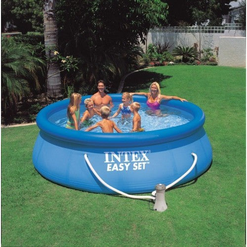Pachet Piscina gonflabila + kit de reparatie si pompa filtrare, din PVC, 396 x 84 cm, albastru