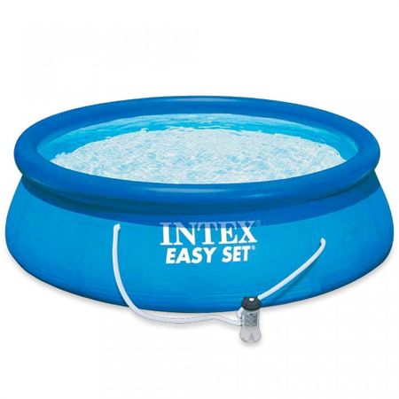 Pachet Piscina gonflabila + kit de reparatie si pompa filtrare, din PVC, 396 x 84 cm, albastru