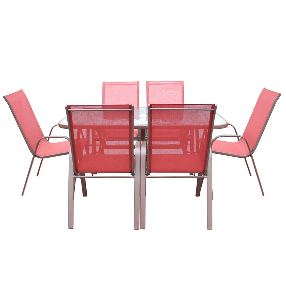 Set masa pentru Gradina IDL Rosalia cu 6 SCAUNE, Confectionat din Metal+Textilen, Cu design elegant, practic si confortabil, Ideal pentru zilele calduroase de vara, iar culoarea mesei si a scaunelor dau o nota de rafinament orcarui loc
