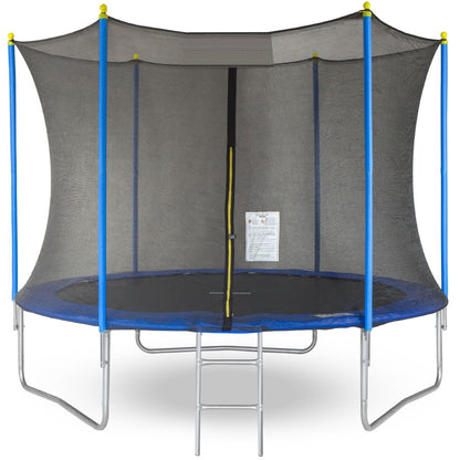 Trambulina pentru copii cu plasa de protectie IDL FREE THE JUMP COLLECTION, Diametru 244 cm, Fabricata din Otel, Echipata cu 42 de arcuri de Sustinere ce suporta pana la 150 de Kg, Accesorizata cu Scara de Acces, Certificat de siguranta TUV-GS-CE