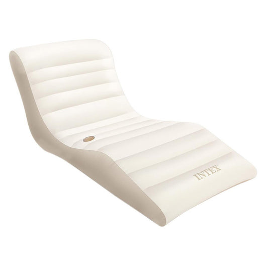 Sezlong plaja gonflabil IDL Beach Time Relax, Dimensiune 193 x 102 cm, Material Vinil, Suport pahar integrat, Culoare Alb, usor de depozitat si transportat