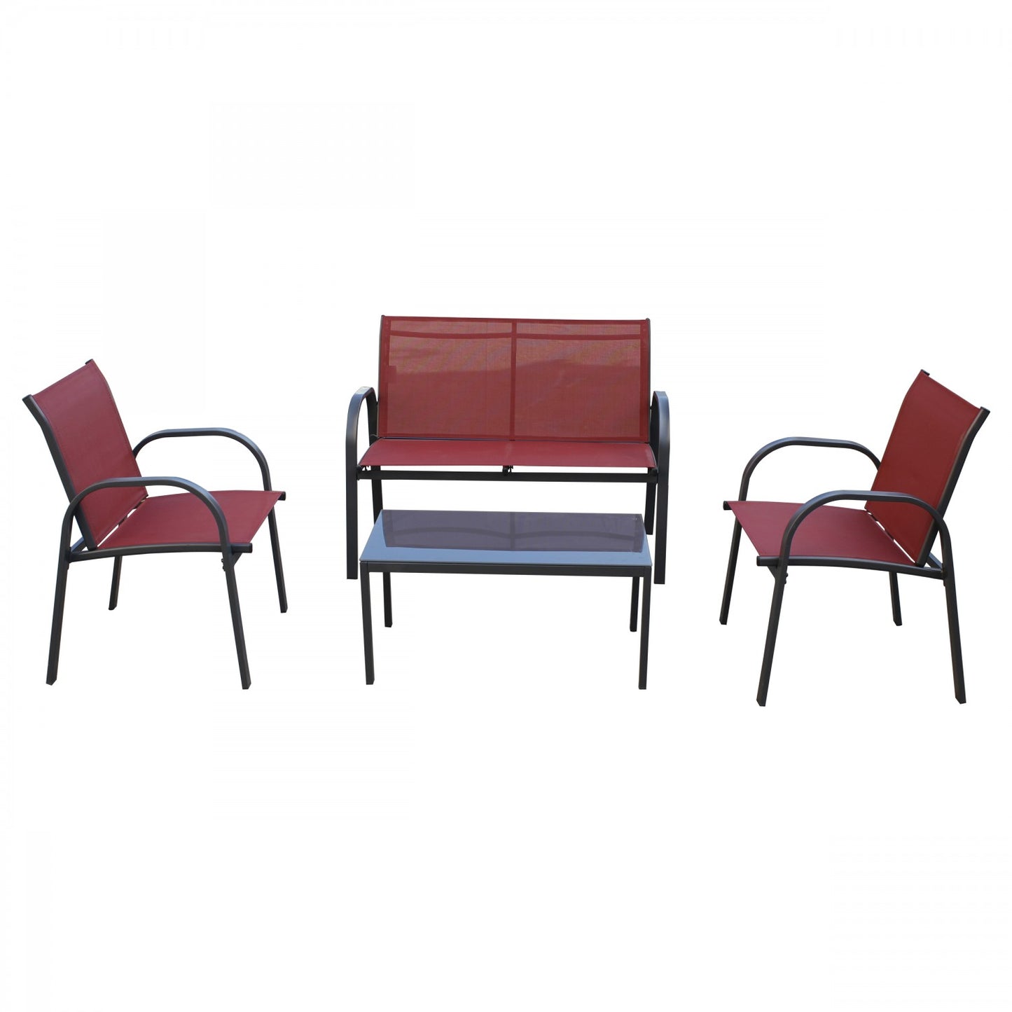 Set masa pentru Gradina IDL CHELSEA SUMMER cu 2 SCAUNE si CANAPEA, Confectionat din Metal+Textilen, Ideal pentru decorarea spatiilor intime din gradina sau terasa, Design modern ce creeaza o atmosfera relaxanta, Culoare-Negru-Rosu