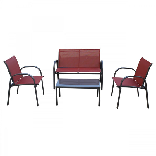 Set masa pentru Gradina IDL CHELSEA SUMMER cu 2 SCAUNE si CANAPEA, Confectionat din Metal+Textilen, Ideal pentru decorarea spatiilor intime din gradina sau terasa, Design modern ce creeaza o atmosfera relaxanta, Culoare-Negru-Rosu