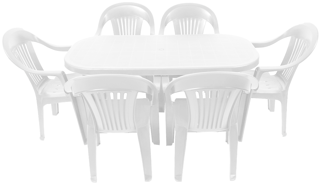 Set masa pentru Gradina IDL Bali cu 6 SCAUNE, 140x70x70cm, Realizat din plastic de inalta calitate, Rezistent la UMIDITATE, Permite adaptari creative si inovatoare oriunde si oricand, Culoare-Alb