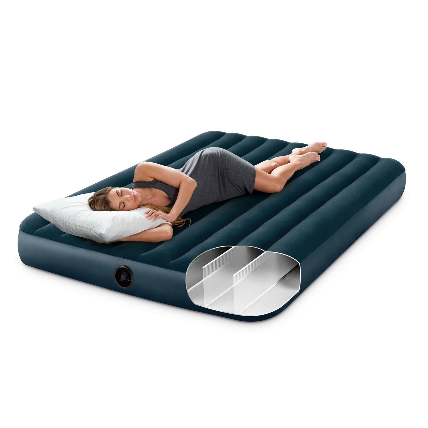 Saltea Gonflabila cu Kit de Reparatie IDL QUEEN SLEEP WELL pentru 2 PERSOANE, Dimensiuni 203 x 152 x 25 cm, Accesorizata cu 2 Perne + Pompa, Fabricata din material rezistent din PVC, IMPERMEABIL, acoperit cu catifea care va imbunatati calitatea somnului