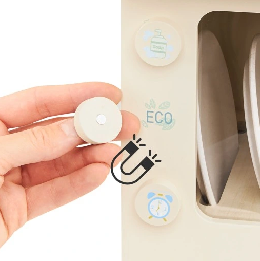 Masina de Spalat Vase Cleen Wish idealSTORE pentru copii, Dimensiuni 30 x 24 x 34,5 cm, Include 6 elemente Magnetice, 4 Farfurii, 2 Cani, Buton pentru Lustruire, Spalare Fructe, Uscare, Mod ECO, Cronometru, Reglarea Temperaturii, ON/OFF