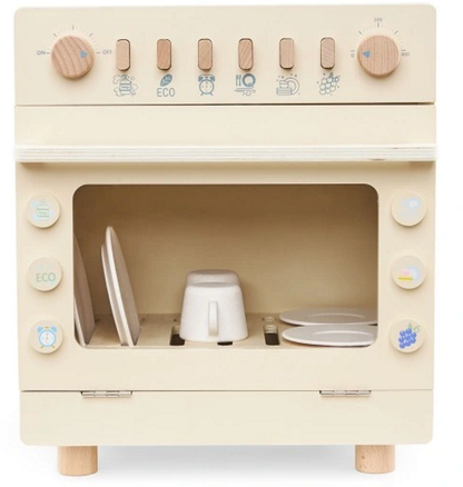 Masina de Spalat Vase Cleen Wish idealSTORE pentru copii, Dimensiuni 30 x 24 x 34,5 cm, Include 6 elemente Magnetice, 4 Farfurii, 2 Cani, Buton pentru Lustruire, Spalare Fructe, Uscare, Mod ECO, Cronometru, Reglarea Temperaturii, ON/OFF