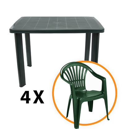 Set masa pentru Gradina, Verde cu 4 SCAUNE, 100x70x72cm, Realizat din plastic de inalta calitate, rezistent la UV