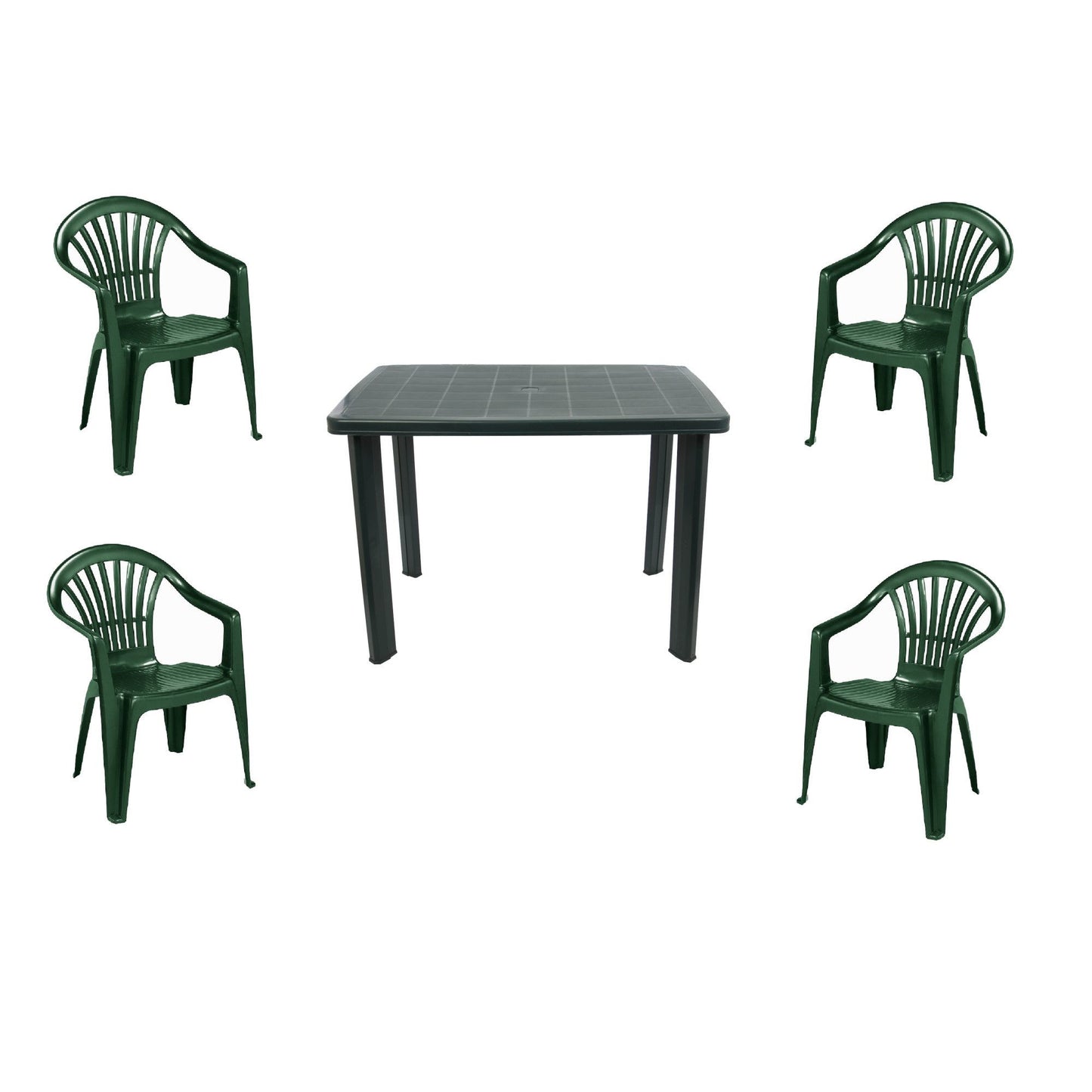 Set masa pentru Gradina, Verde cu 4 SCAUNE, 100x70x72cm, Realizat din plastic de inalta calitate, rezistent la UV