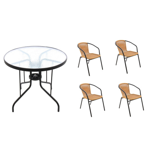 Set masa pentru Gradina cu 4 SCAUNE, Confectionat din Metal+Polietilena, Model elegant cu design modern, Culoare-Maro