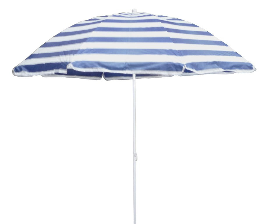 Umbrela SOARE pentru terasa IDL Blue Time, Cu structura de Metal, Forma Rotunda cu Diametru de 180 cm, Ideala pentru folosirea in aer liber, in gradina sau pe malul marii, Culoare-Albastru-Alb