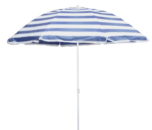 Umbrela SOARE pentru terasa IDL Blue Time, Cu structura de Metal, Forma Rotunda cu Diametru de 180 cm, Ideala pentru folosirea in aer liber, in gradina sau pe malul marii, Culoare-Albastru-Alb