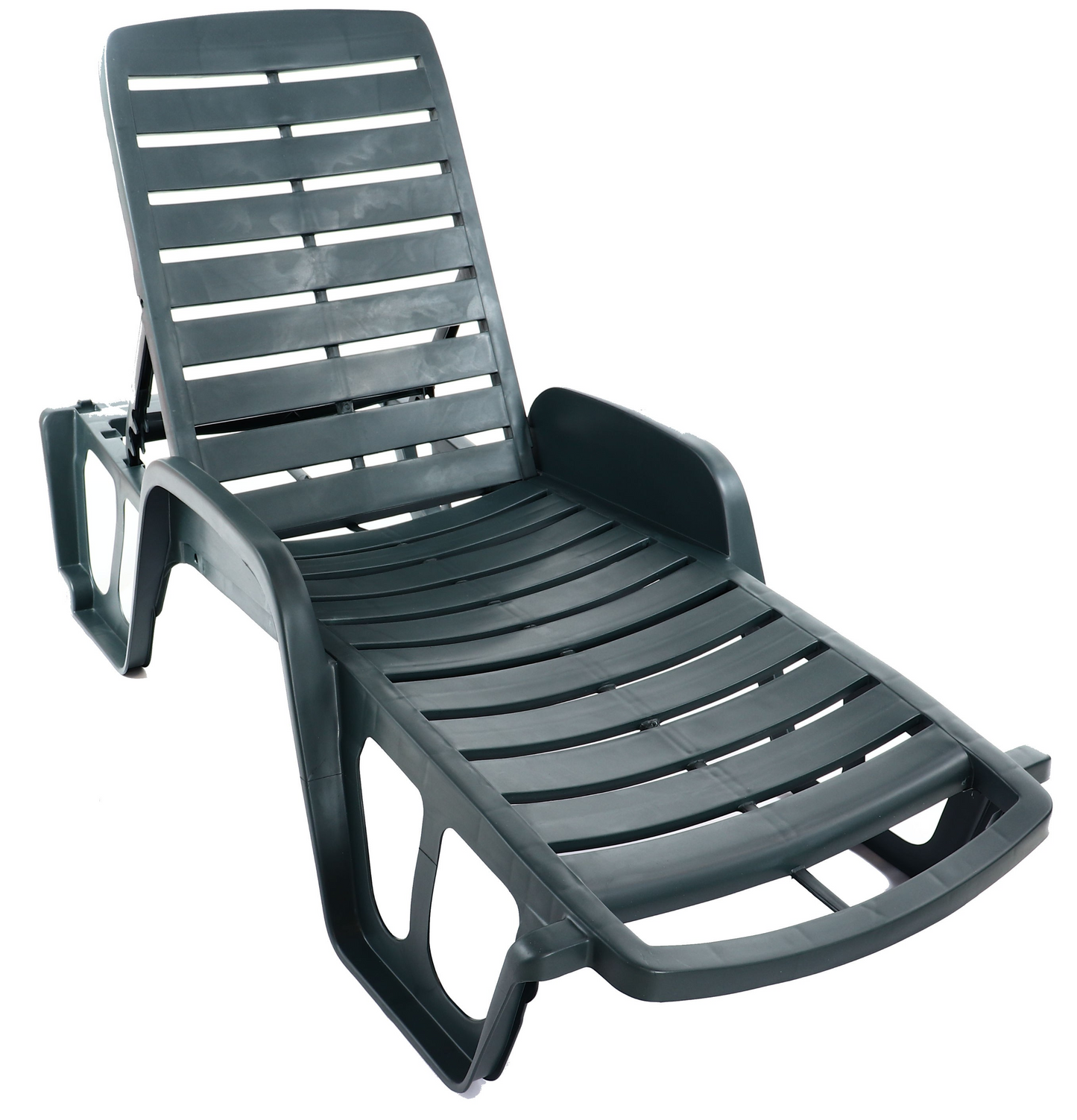 Sezlong Plaja Premium idealStore, Structura Plastic Rezistent, Verde, Spatar Reglabil, 192 x 71 x 30/100 cm, Usor de Curatat, Greutate Suportata 120 Kg