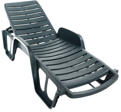 Sezlong Plaja Premium idealStore, Structura Plastic Rezistent, Verde, Spatar Reglabil, 192 x 71 x 30/100 cm, Usor de Curatat, Greutate Suportata 120 Kg