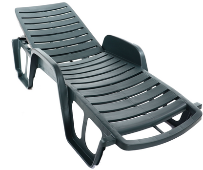 Sezlong Plaja Premium idealStore, Structura Plastic Rezistent, Verde, Spatar Reglabil, 192 x 71 x 30/100 cm, Usor de Curatat, Greutate Suportata 120 Kg