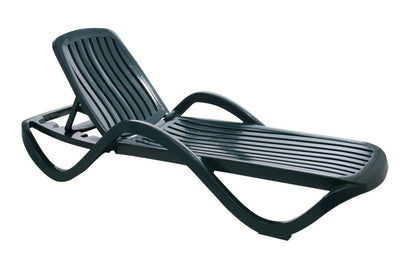 Sezlong Plaja Premium idealStore, Structura Plastic Rezistent, Verde, Spatar Reglabil, 192 x 71 x 30/100 cm, Usor de Curatat, Greutate Suportata 120 Kg