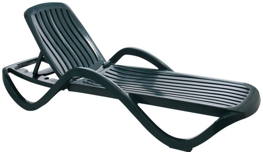 Sezlong Plaja Premium idealStore, Structura Plastic Rezistent, Verde, Spatar Reglabil, 192 x 71 x 30/100 cm, Usor de Curatat, Greutate Suportata 120 Kg