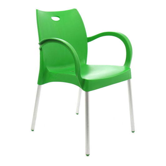Scaun pentru gradina IDL CORFFU, 58x45x80 cm, Fabricat din Metal+Plastic de inalta calitate, Cu forma Moderna si Ergonomica, Cotiere MINIMALISTE, Culoare-Verde