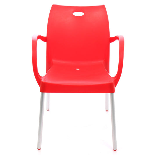 Scaun pentru gradina IDL CORFU, 58x45x80 cm, Fabricat din Metal+Plastic de inalta calitate, Cu forma Moderna si Ergonomica, Cotiere minimaliste, Aduce un plus de culoare in decorul oracarei gradini, Culoare-Rosu