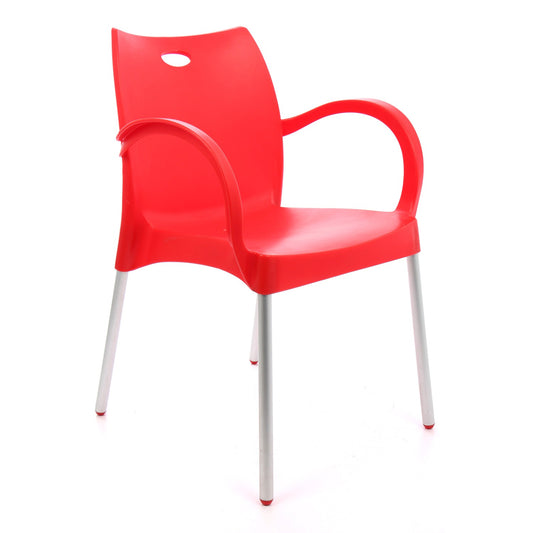 Scaun pentru gradina IDL CORFU, 58x45x80 cm, Fabricat din Metal+Plastic de inalta calitate, Cu forma Moderna si Ergonomica, Cotiere minimaliste, Aduce un plus de culoare in decorul oracarei gradini, Culoare-Rosu