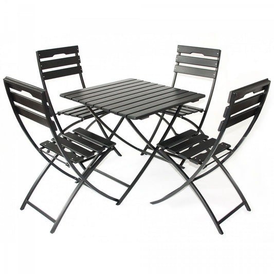 Set masa pentru Gradina IDL CORONA cu 4 SCAUNE, Confectionat din LEMN de esenta tare si METAL, Elementele componente sunt tratate pentru a avea o rezistenta sporita la intemperii, Design modern ce creaza o atmosefra eleganta, Culoare-Negru