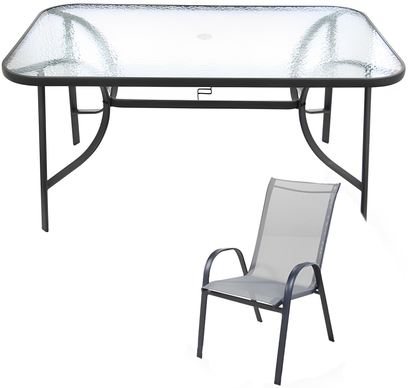 Set Masa de Sticla cu 6 Scaune idealSTORE, Dimensiuni 148 x 88 x 72cm Structura Metalica, Rezistenta la Umezeala, Usor de intretinut, Ideal pentru Gradina sau Terasa