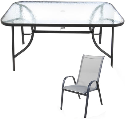 Set Masa de Sticla cu 6 Scaune idealSTORE, Dimensiuni 148 x 88 x 72cm Structura Metalica, Rezistenta la Umezeala, Usor de intretinut, Ideal pentru Gradina sau Terasa