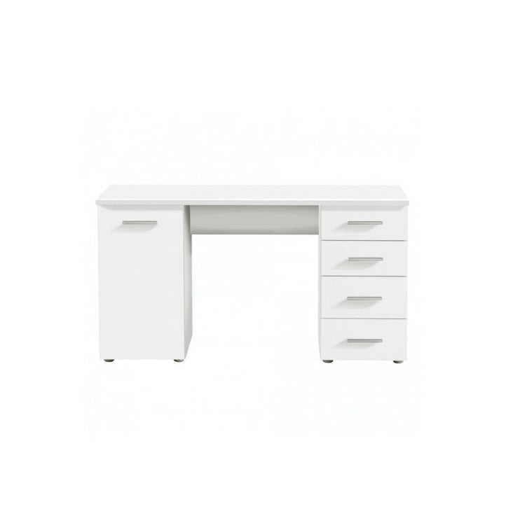 Birou calculator SMART idealSTORE DIMENSIUNI: 135 x 75.5 x 50 cm, Material PAL MELAMINAT, Prevazut cu 2 rafturi si 4 sertare, Finisaj ALB MAT