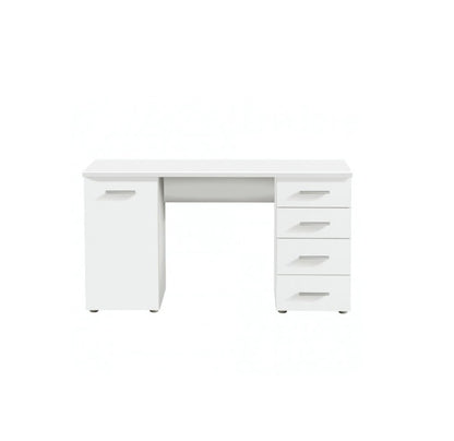 Birou calculator SMART idealSTORE DIMENSIUNI: 135 x 75.5 x 50 cm, Material PAL MELAMINAT, Prevazut cu 2 rafturi si 4 sertare, Finisaj ALB MAT