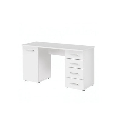 Birou calculator SMART idealSTORE DIMENSIUNI: 135 x 75.5 x 50 cm, Material PAL MELAMINAT, Prevazut cu 2 rafturi si 4 sertare, Finisaj ALB MAT