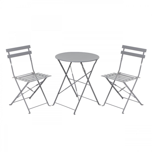 Set masa pentru Gradina IDL CORFU cu 2 SCAUNE, Confectionat din Metal, Model elegant cu design sofisticat, Ideal pentru a obtine un colt de relaxare in propia curte, Culoare-Gri