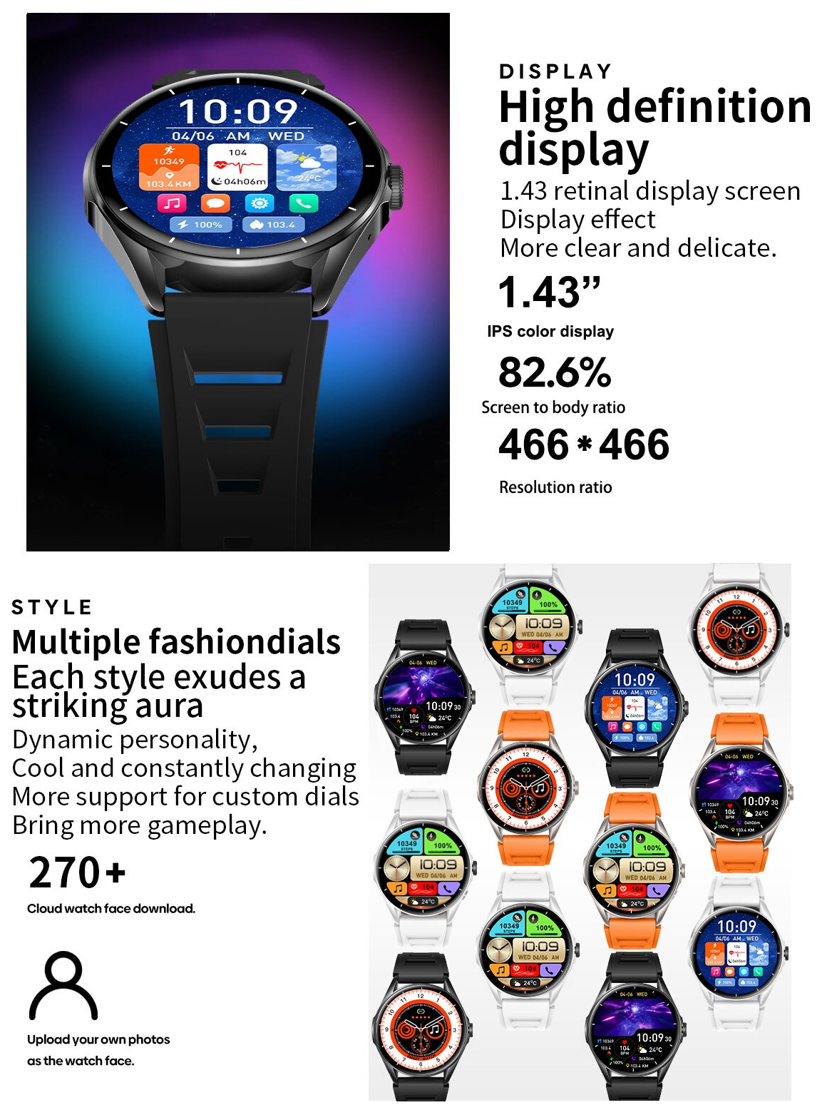 Ceas SmartWatch Delta Pro idealSTORE, Ecran Tactil AMOLED 1 '43', Android/IOS, Difuzor, Apel Bluetooth, Alarma, Vreme, Asistent vocal, Fitness Tracker, Functie Feminina, Monitorizare ritm cardiac, Tensiune Arteriala, Oximetru SpO2, Multi Sport, Black