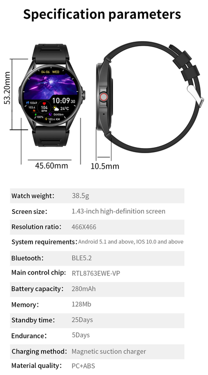 Ceas SmartWatch Delta Pro idealSTORE, Ecran Tactil AMOLED 1 '43', Android/IOS, Difuzor, Apel Bluetooth, Alarma, Vreme, Asistent vocal, Fitness Tracker, Functie Feminina, Monitorizare ritm cardiac, Tensiune Arteriala, Oximetru SpO2, Multi Sport, Black