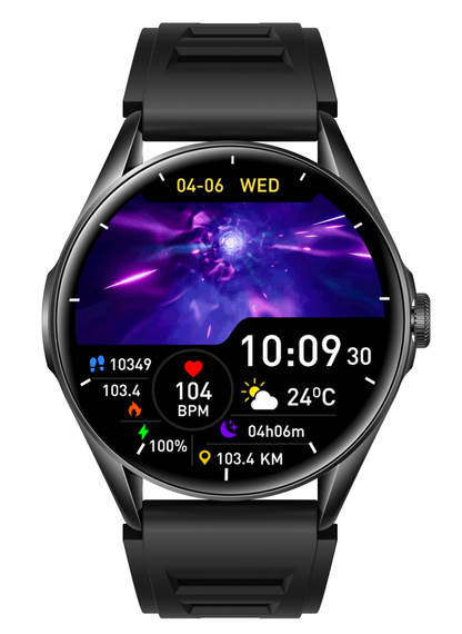 Ceas SmartWatch Delta Pro idealSTORE, Ecran Tactil AMOLED 1 '43', Android/IOS, Difuzor, Apel Bluetooth, Alarma, Vreme, Asistent vocal, Fitness Tracker, Functie Feminina, Monitorizare ritm cardiac, Tensiune Arteriala, Oximetru SpO2, Multi Sport, Black