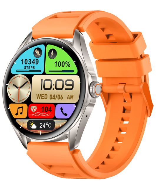 Ceas SmartWatch Delta Pro idealSTORE, Ecran Tactil AMOLED 1,43', Android/IOS, Difuzor, Apel Bluetooth, Alarma, Vreme, Asistent vocal, Fitness Tracker, Functie Feminina, Monitorizare ritm cardiac, Tensiune Arteriala, Oximetru SpO2, Multi Sport, Orange