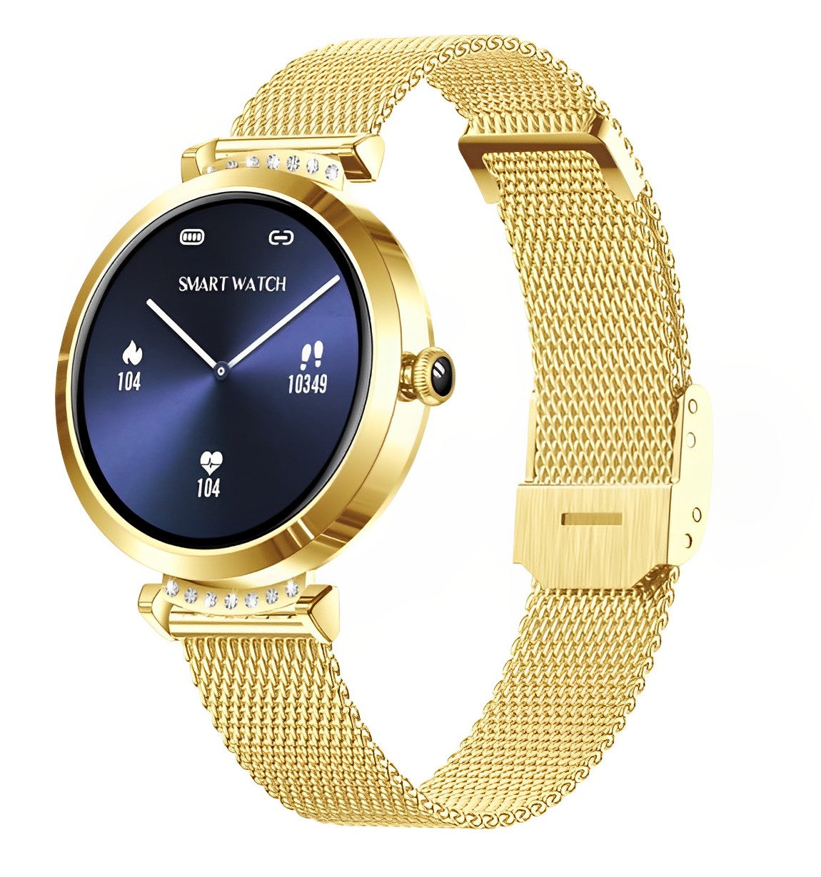 Ceas SmartWatch Lady's Diamond idealStore, Dimensiune Ecran 1.9', Rezistent la Apa, Bluetooth, Monitor Ritm Cardiac, Oxigen din Sange, Momento Apel/Mesaje, Multi Sport, Compatibil iOS si Android, Auriu