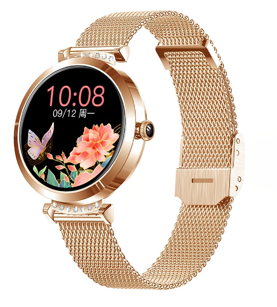 Ceas SmartWatch Lady's Diamond idealStore, Dimensiune Ecran 1.9, Rezistent la Apa, Bluetooth, Monitor Ritm Cardiac, Oxigen din Sange, Momento Apel/Mesaje, Multi Sport, Compatibil iOS si Android, Rose