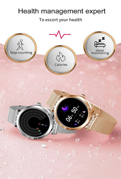 Ceas SmartWatch Lady's Diamond idealStore, Dimensiune Ecran 1.9, Rezistent la Apa, Bluetooth, Monitor Ritm Cardiac, Oxigen din Sange, Momento Apel/Mesaje, Multi Sport, Compatibil iOS si Android, Rose
