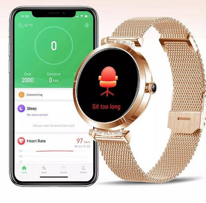 Ceas SmartWatch Lady's Diamond idealStore, Dimensiune Ecran 1.9, Rezistent la Apa, Bluetooth, Monitor Ritm Cardiac, Oxigen din Sange, Momento Apel/Mesaje, Multi Sport, Compatibil iOS si Android, Rose