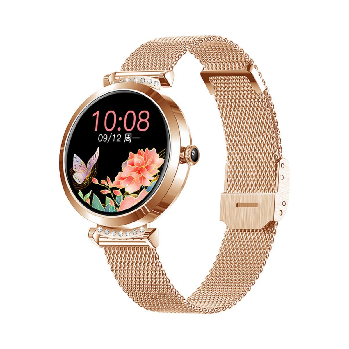 Ceas SmartWatch Lady's Diamond idealStore, Dimensiune Ecran 1.9, Rezistent la Apa, Bluetooth, Monitor Ritm Cardiac, Oxigen din Sange, Momento Apel/Mesaje, Multi Sport, Compatibil iOS si Android, Rose