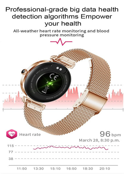 Ceas SmartWatch Lady's Diamond idealStore, Dimensiune Ecran 1.9, Rezistent la Apa, Bluetooth, Monitor Ritm Cardiac, Oxigen din Sange, Momento Apel/Mesaje, Multi Sport, Compatibil iOS si Android, Rose