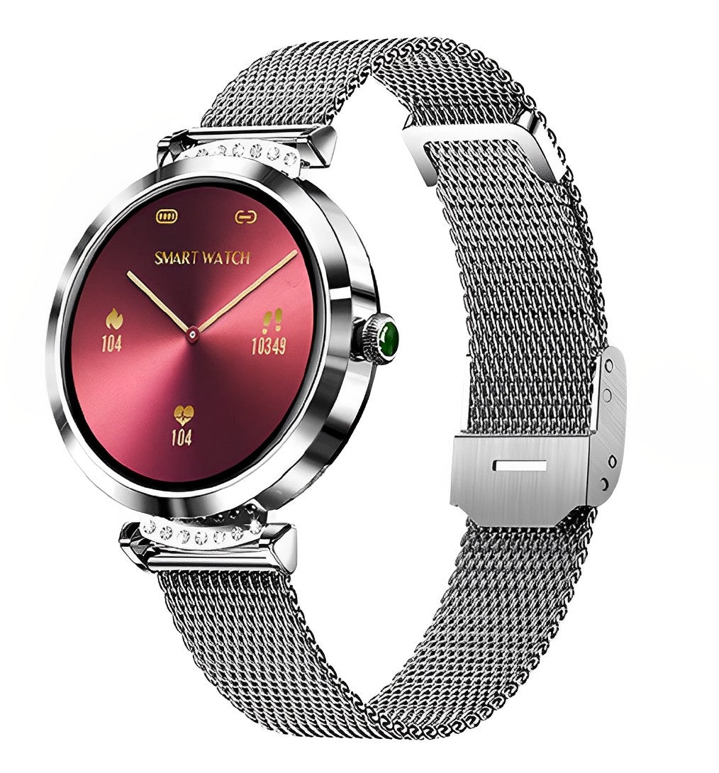 Ceas SmartWatch Lady's Diamond idealStore, Dimensiune Ecran 1.9', Rezistent la Apa, Bluetooth, Monitor Ritm Cardiac, Oxigen din Sange, Momento Apel/Mesaje, Multi Sport, Compatibil iOS si Android, Silver