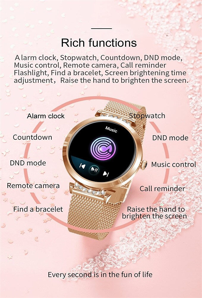 Ceas SmartWatch Lady's Diamond idealStore, Dimensiune Ecran 1.9', Rezistent la Apa, Bluetooth, Monitor Ritm Cardiac, Oxigen din Sange, Momento Apel/Mesaje, Multi Sport, Compatibil iOS si Android, Silver