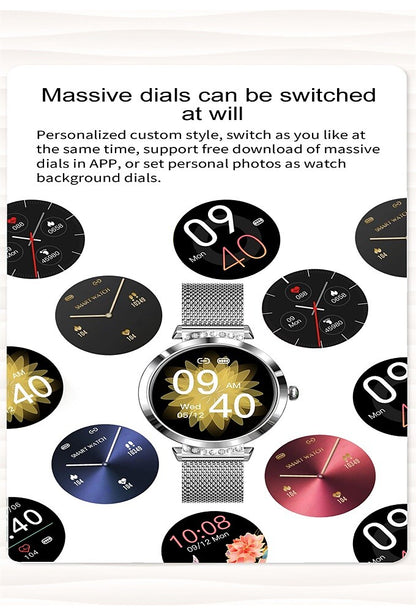 Ceas SmartWatch Lady's Diamond idealStore, Dimensiune Ecran 1.9', Rezistent la Apa, Bluetooth, Monitor Ritm Cardiac, Oxigen din Sange, Momento Apel/Mesaje, Multi Sport, Compatibil iOS si Android, Silver