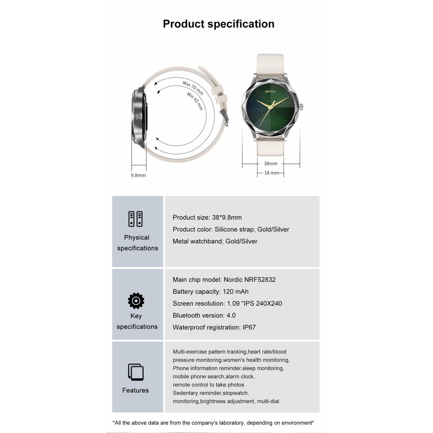 Ceas Smartwatch Diamond Suprem Collection IdealStore, Ecran 1.09 inch, Afisare Apeluri si Mesaje, Bluetooth, Monitorizare Ritm Cardiac si Somn, Multi-Sport, Rezistent la Apa IP67, Alarma, Android-IOS, Long Battery, Gold Silicon Edition