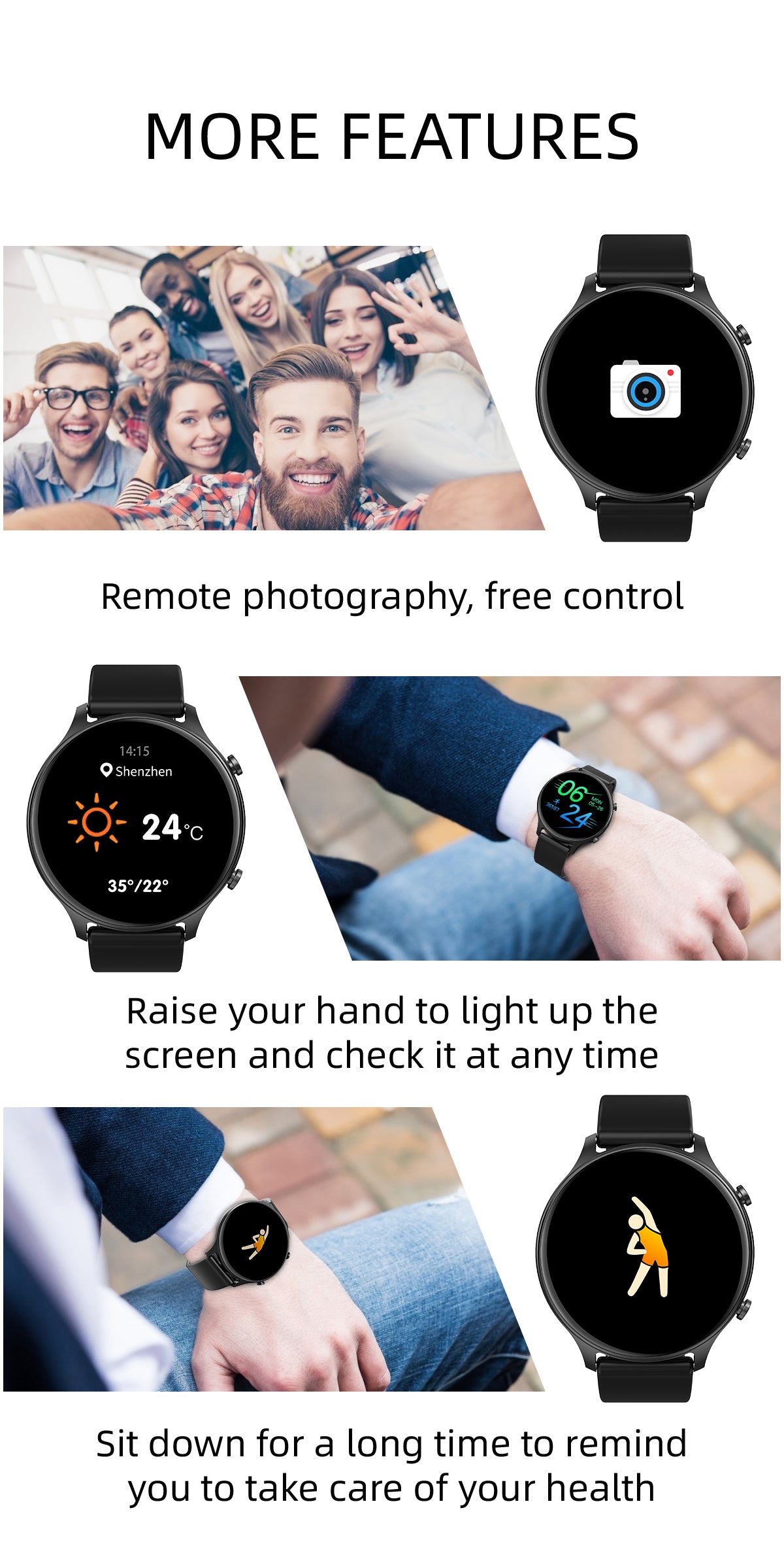 Smartwatch idealStore ActivSport, Ecran HD Curbat, Moduri Sport, Functii de Monitorizare a Sanatatii, Bratara Silicon, Negru