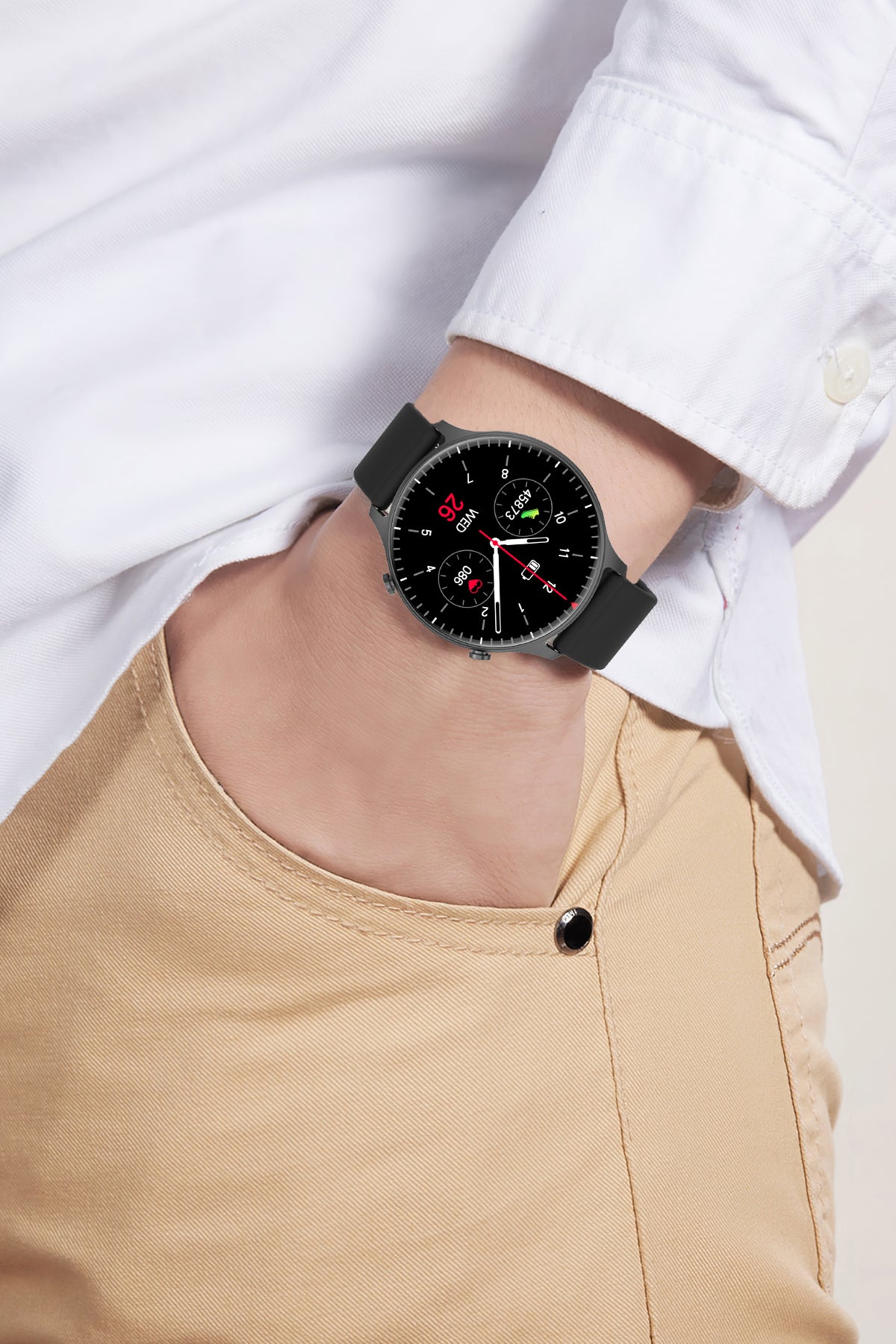 Smartwatch idealStore ActivSport, Ecran HD Curbat, Moduri Sport, Functii de Monitorizare a Sanatatii, Bratara Silicon, Negru