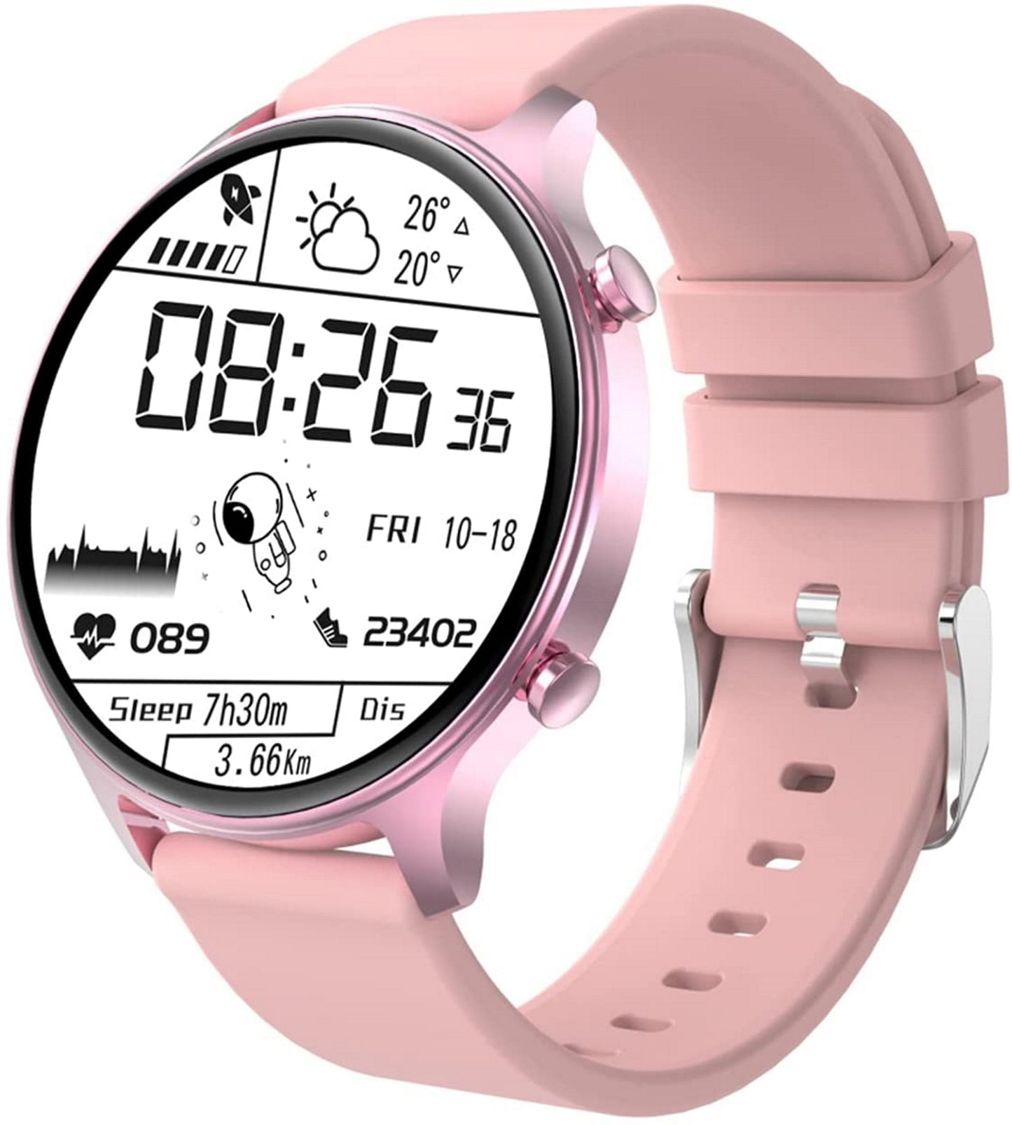 Smartwatch idealStore ActivSport, Ecran HD Curbat, 24 Moduri Sport, Monitorizarea Sanatatii, Pedometru, Notificari, Impermeabil, Roz