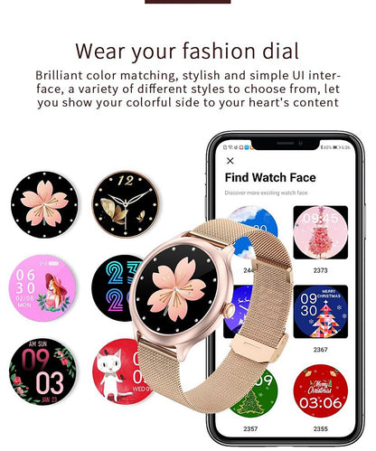 Smartwatch idealStore PowStell, Design Slim, Moduri MultiSport, Monitorizare Sanatate, Memento Personalizat, Control Muzical si Camera Foto, Aplicatie Menstruala, Bratara Silicon Cadou, Culoare Gold