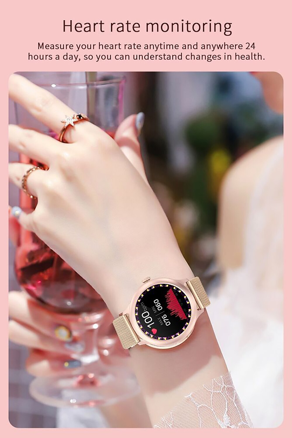 Smartwatch idealStore PowStell, Design Slim, Moduri MultiSport, Monitorizare Sanatate, Memento Personalizat, Control Muzical si Camera Foto, Aplicatie Menstruala, Bratara Silicon Cadou, Culoare Gold